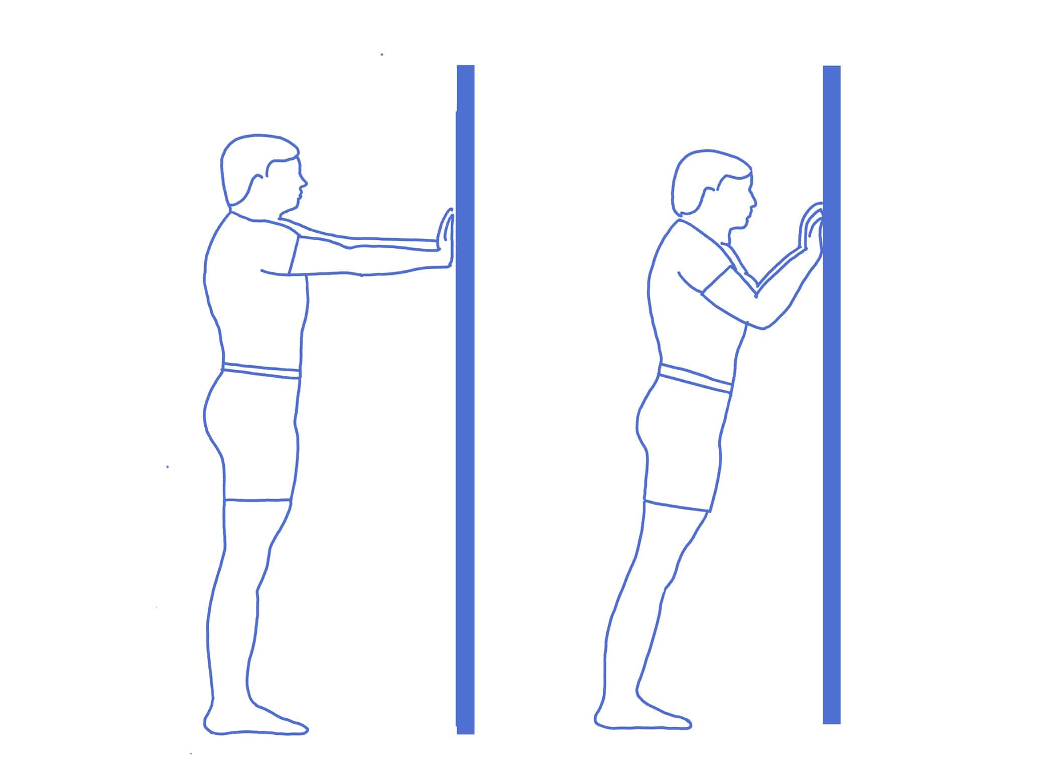 illustration of man sanding by wall doing pushups against wall