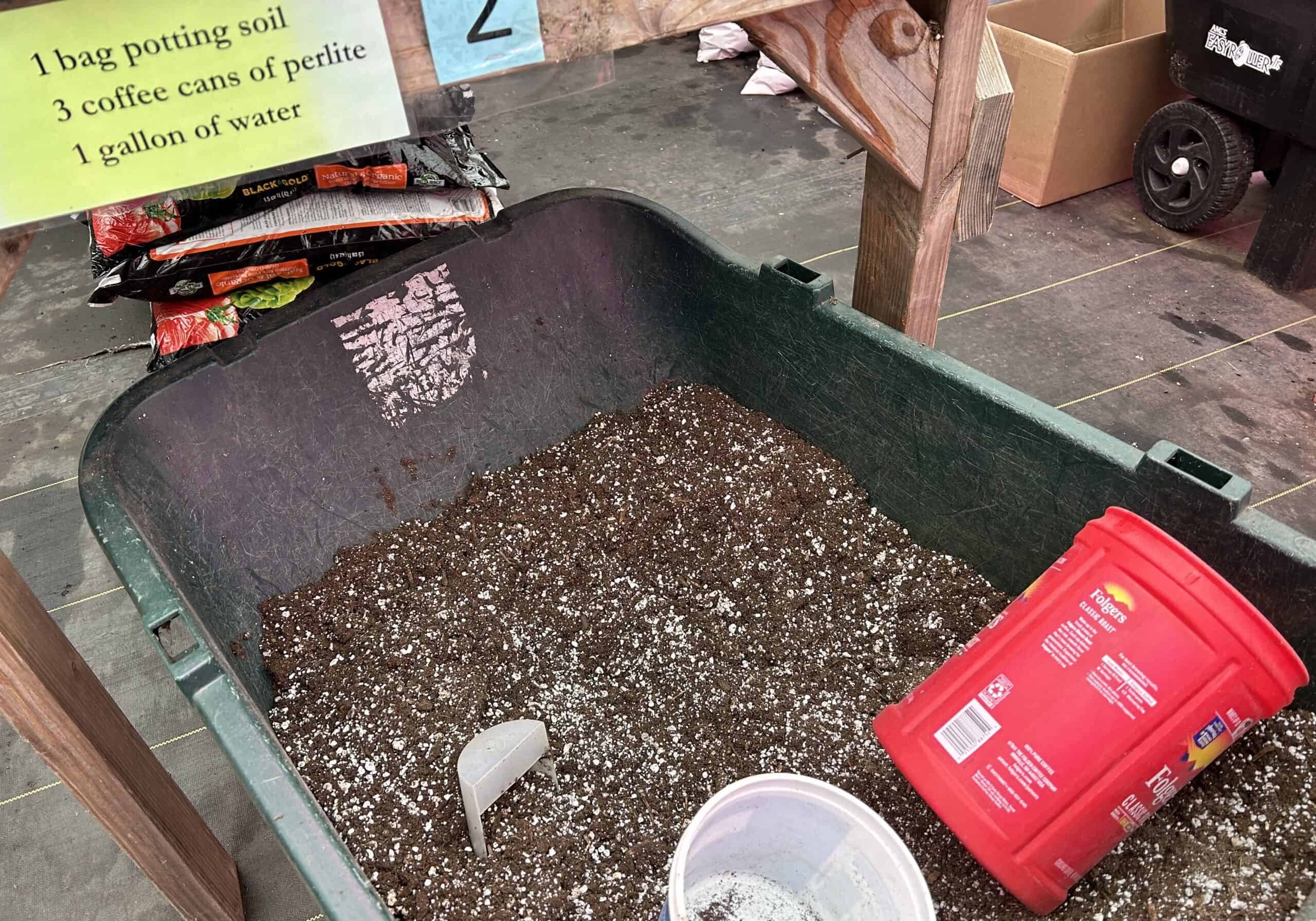 potting soil in the greenhouse