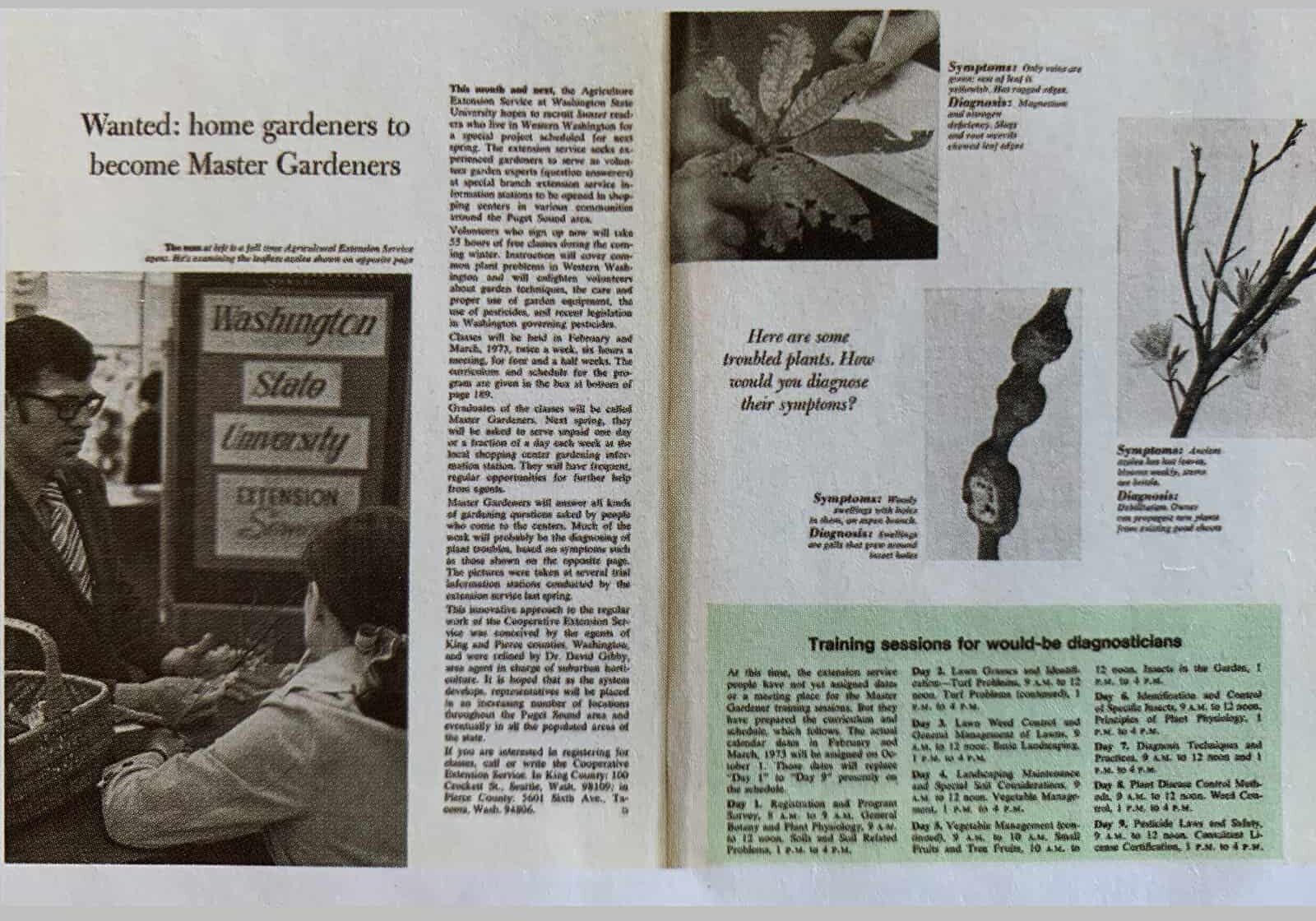 Sunset Magazine (1972) ran an article recruiting Master Gardeners for the WSU Extension program