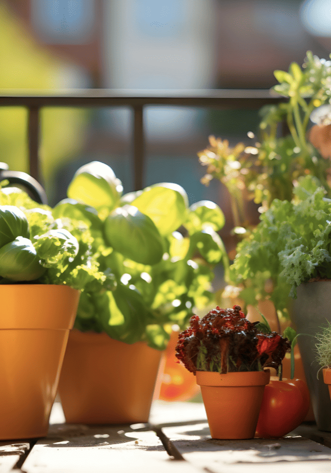 green plants growing in pots on patio