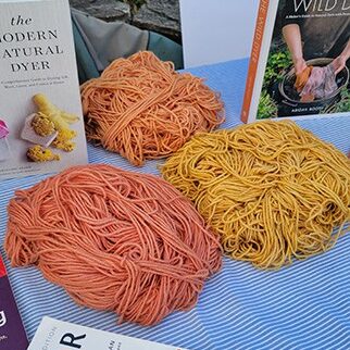 Multi-colored yarns on table